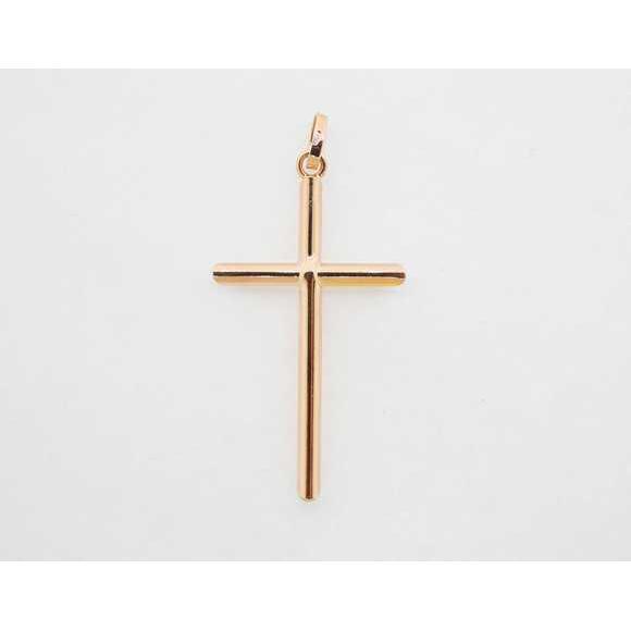 Estate Sale 14k Rose Gold Cross Pendant Men's Vintage Pink Jewelry - Picture 4 of 5